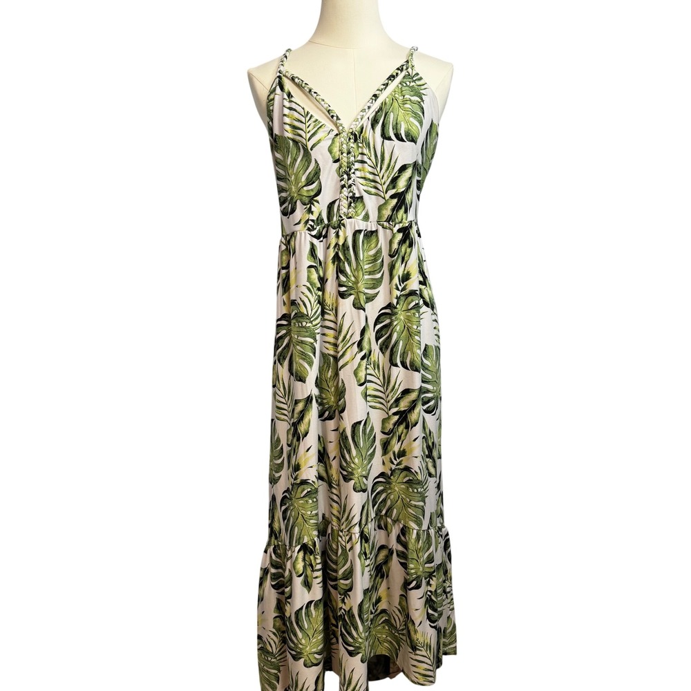 Derek Heart Tropical Print Maxi Dress Braided Strap 1X Resortwear Garden Wedding